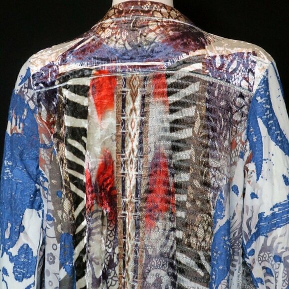 Adore Art to Wear Mixed Print Draped Open Cardigan Blouse Resort Women's Small - Picture 5 of 6